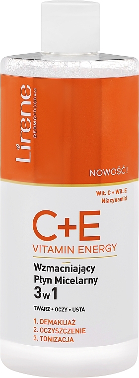 Wzmacniający płyn micelarny - Lirene C + E Vitamin Energy Micelar Wather — Zdjęcie N1