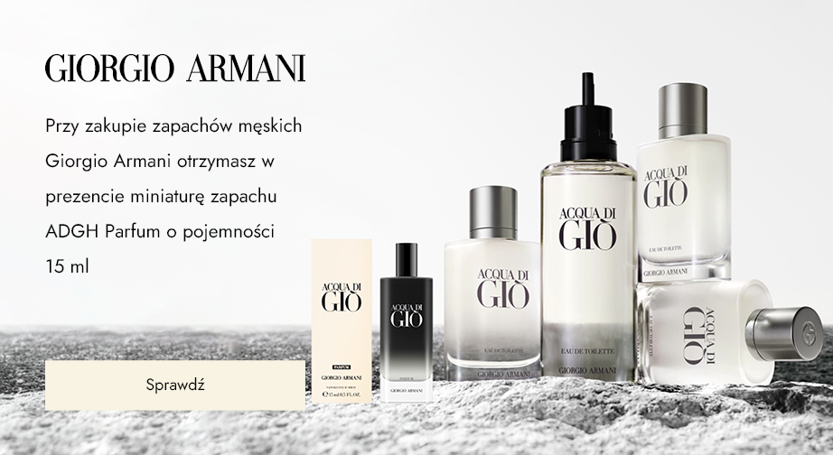 Przy zakupie zapachów męskich Giorgio Armani otrzymasz w prezencie miniaturę zapachu ADGH Parfum o pojemności 15 ml.