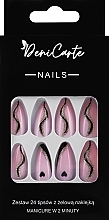 Sztuczne paznokcie z czarnym zdobieniem i detalem w kształcie serca, 24 szt. - Deni Carte Nails Natural 2 Minutes Manicure  — Zdjęcie N1