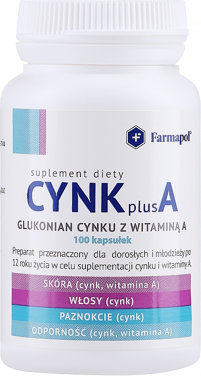 Suplement diety „Cynk Plus A”, kapsułki - Farmapol — Zdjęcie N1