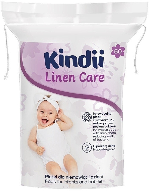 Płatki kosmetyczne dla dzieci, 50 szt. - Kindii Linen Care — Zdjęcie N1
