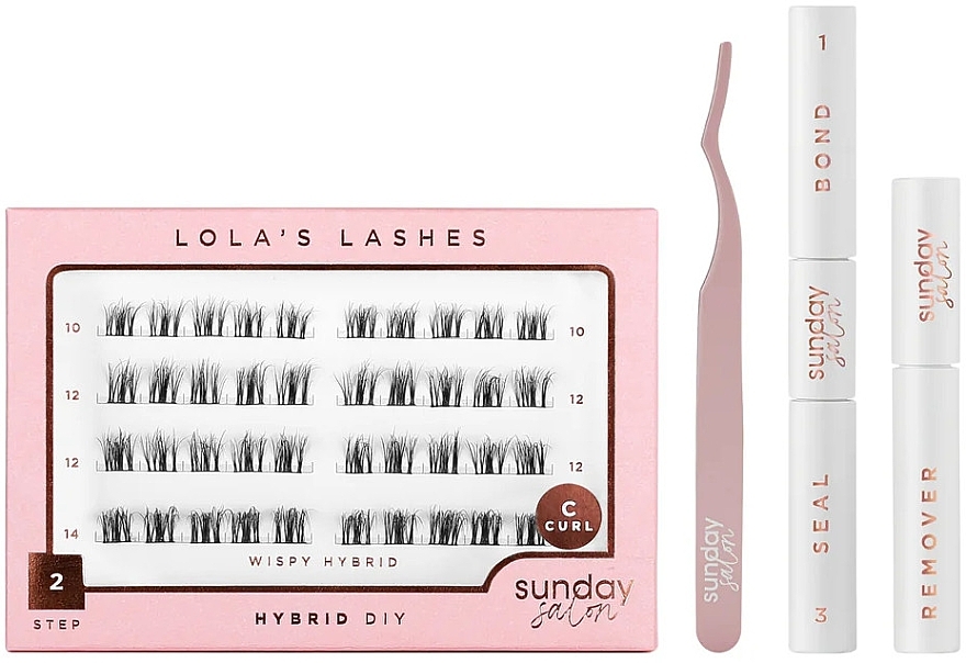 Zestaw - Lola's Lashes Wispy Hybrid Diy Lash Extensions Starter Set (bond/seal/2x3.5ml + remover/4ml + eyelashes/40pcs + applicator/1pcs) — Zdjęcie N1