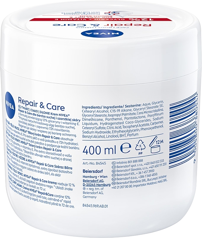 Krem nawilżająco-regenerujący do ciała - NIVEA Repair & Care 12% Glycerin + Vitamin E Cream — Zdjęcie N2