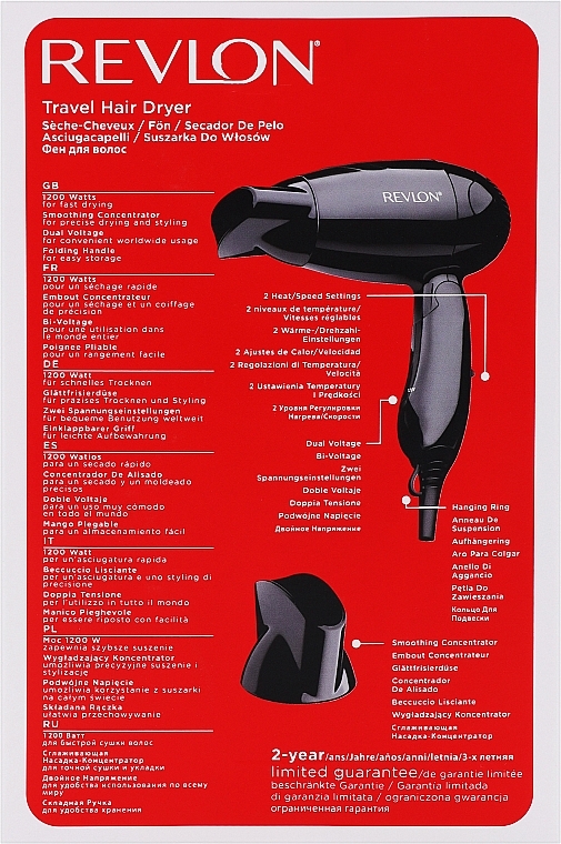 Podróżna suszarka do włosów, czarna - Revlon Travel Hair Dryer RVDR5305E Black — Zdjęcie N3