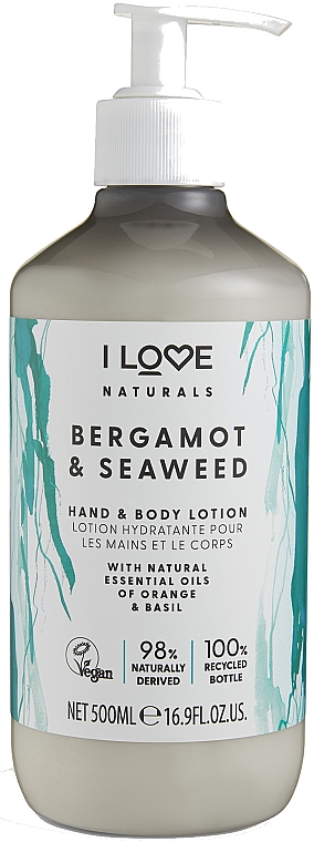 Nawilżający balsam do rąk i ciała Bergamotka i algi - I Love Naturals Bergamot & Seaweed Hand & Body Lotion — Zdjęcie N1