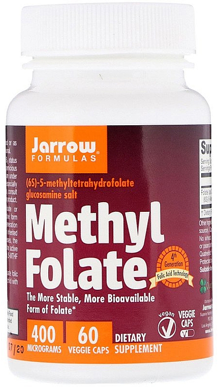 Metylofolan w kapsułkach - Jarrow Formulas Methyl Folate, 400 mcg — Zdjęcie N3