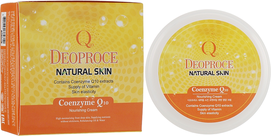 Regenerujący krem ​​przeciwstarzeniowy do twarzy z koenzymami, kwasem hialuronowym i witaminą E - Deoproce Natural Skin Coenzyme Q10 Nourishing Cream