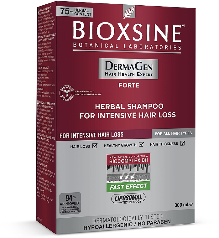 Ziołowy szampon przeciw intensywnemu wypadaniu włosów - Biota Bioxsine DermaGen Forte Herbal Shampoo For Intensive Hair Loss — Zdjęcie N2