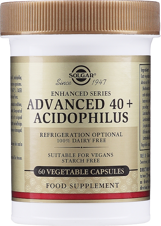 Probiotyk w kapsułkach wspierający florę jelitową - Solgar Advanced 40+ Acidophilus Food Supplement — Zdjęcie N1
