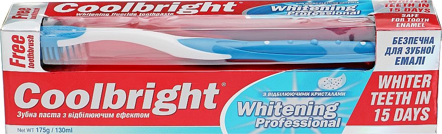 Zestaw do zębów z kryształami wybielającymi, niebieski - Coolbright Whitening Professional Whiter Teeth In 15 Days (toothpaste/130ml + toothbrush/1pcs)