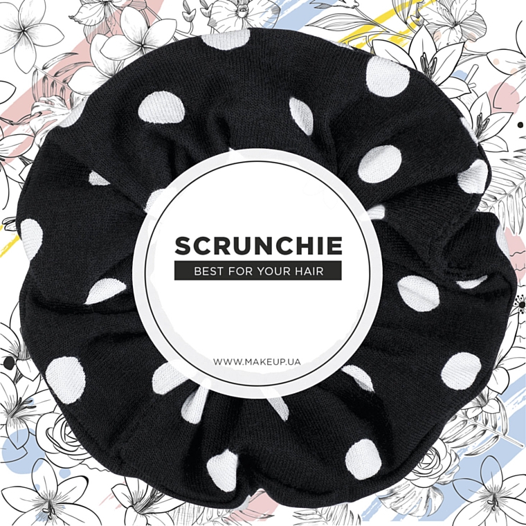 Gumka scrunchie do włosów Knit Fashion Classic, czarna w białe kropki - MAKEUP
