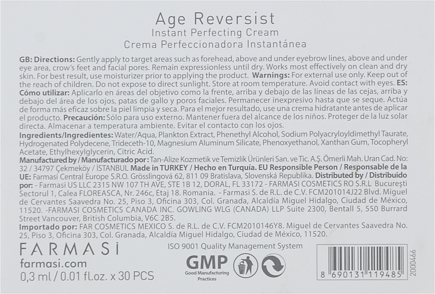 Natychmiastowy krem przeciwzmarszczkowy - Farmasi Dr.C.Tuna Age Reversist Instant Perfecting Cream — Zdjęcie N3