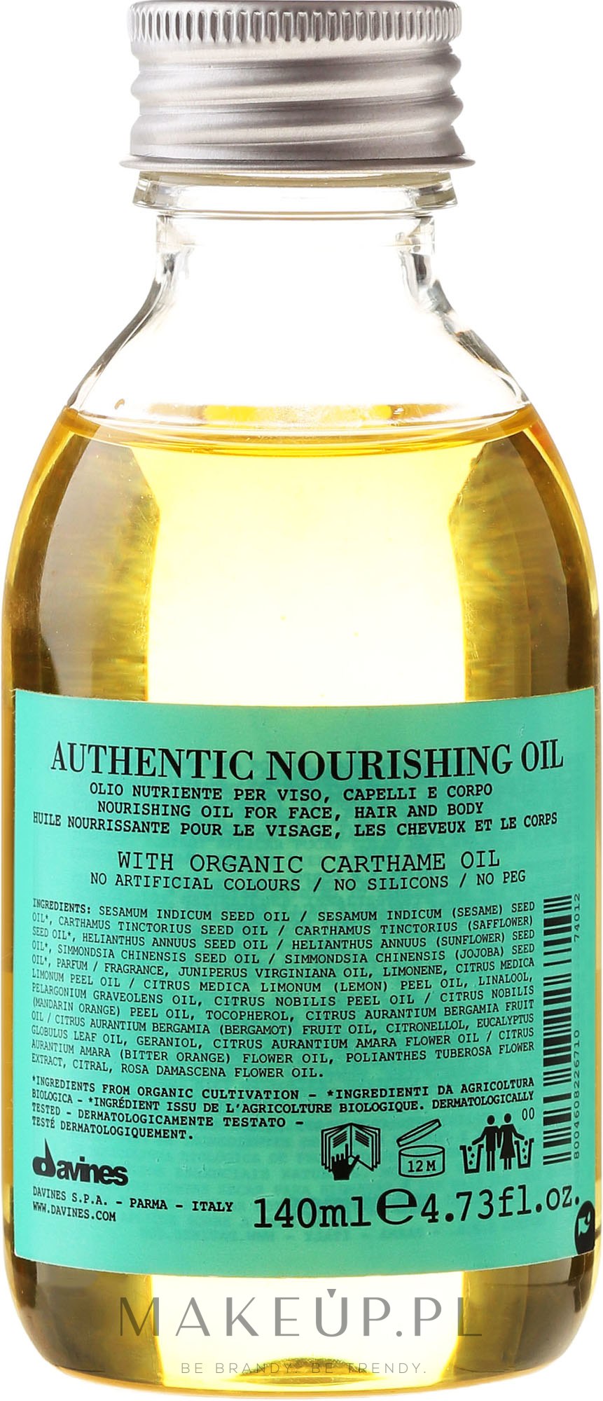Odżywczy naturalny olejek do twarzy, ciała i włosów - Davines Authentic Nourishing Oil — Zdjęcie 140 ml
