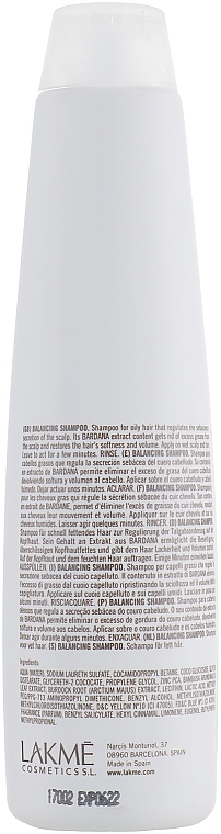 Balansujący szampon do włosów przetłuszczających się - Lakmé K.Therapy Purifying Shampoo — Zdjęcie N2