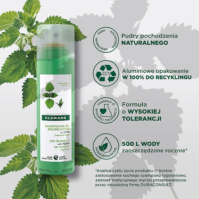 Suchy szampon z ekstraktem z pokrzywy - Klorane Nettle Sebo-Regulating Dry Shampoo For Oily Hair — Zdjęcie N3