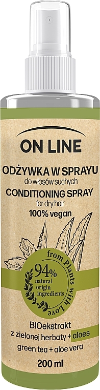 Ekspresowa odżywka w sprayu do włosów suchych Zielona herbata i aloes - On Line Green Tea + Aloe Vera Conditioning Spray — Zdjęcie N1