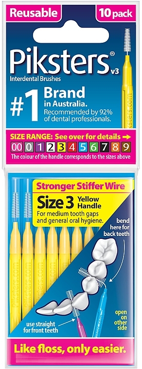 Szczoteczki międzyzębowe 3, żółte, 10 sztuk - Piksters Interdental Brushes Yellow Size 3 — Zdjęcie N1