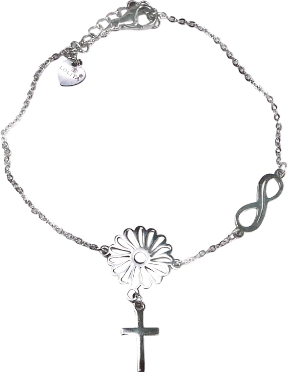 Bransoletka damska, krzyżyk na kwiatku i nieskończoność, srebrna - Lolita Accessories — Zdjęcie N1