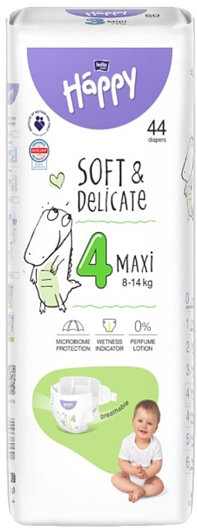 Pieluchy dziecięce 8-14 kg, rozmiar 4 Maxi, 44 szt. - Bella Baby Happy Soft & Delicate — Zdjęcie N1