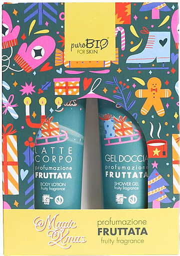 Zestaw - PuroBio Cosmetics Magic Xmas Fruttata Kit (sh/gel/150ml + b/lot/150ml) — Zdjęcie N1