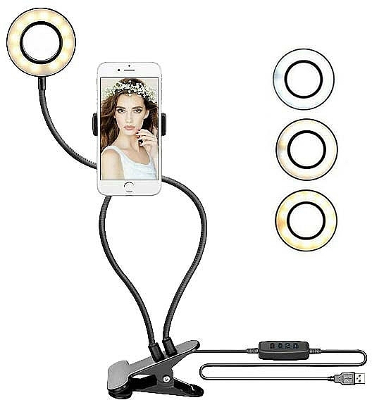Lampa pierścieniowa LED - Rio-Beauty Lampa Led + Uchwyt Uniwersalny Ring Selfie Lampka 12w — Zdjęcie N1