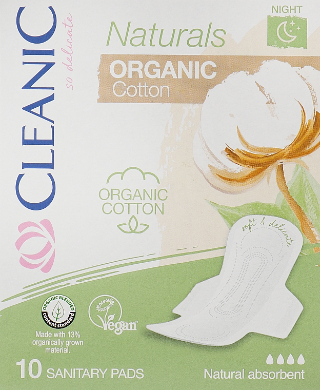 Podpaski higieniczne z organicznej bawełny, 10 szt. - Cleanic Naturals Organic Cotton Night