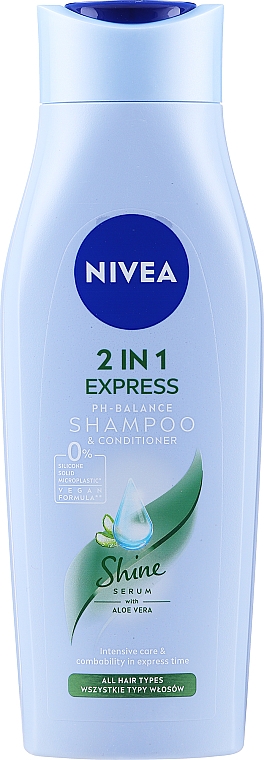 Łagodny szampon pielęgnujący z odżywką 2 w 1 Aloes - NIVEA 2in1 Express Shine Serum Aloe Vera Shampoo & Conditioner — Zdjęcie N1