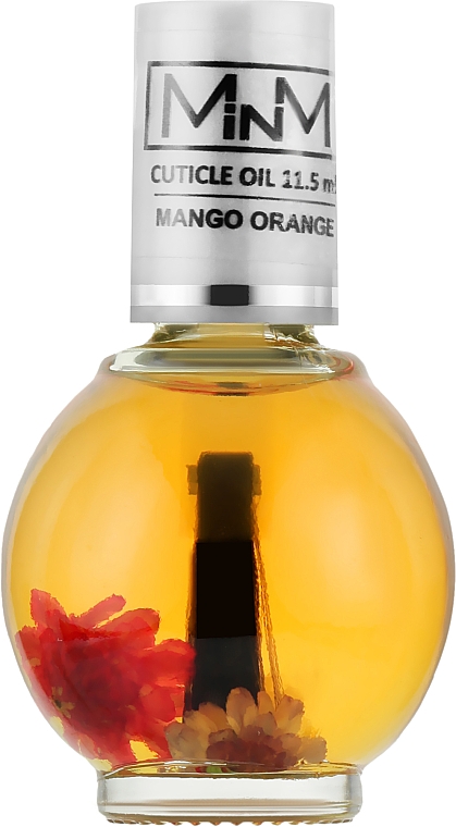 Oliwka do skórek z pędzelkiem i suszonymi kwiatami mango i pomarańczy - M-in-M Mango Orange