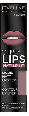 PRZECENA! Zestaw - Eveline Cosmetics Oh! My Lips Matt Lip Kit (lipstick 4,5 ml + lip/pen 1 g) * — Zdjęcie N1