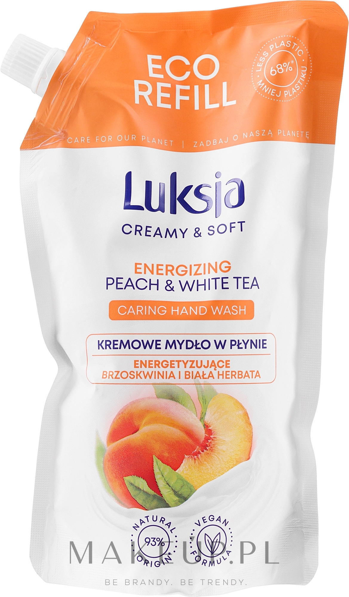 Kremowe mydło w płynie Brzoskwinia i biała herbata - Luksja Creamy & Soft Energizing Peach & White Tea Caring Hand Wash (uzupełnienie) — Zdjęcie 400 ml