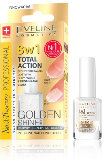 Skoncentrowana odżywka do paznokci z drobinkami złota - Eveline Cosmetics Nail Therapy Professional Golden Shine — Zdjęcie N1