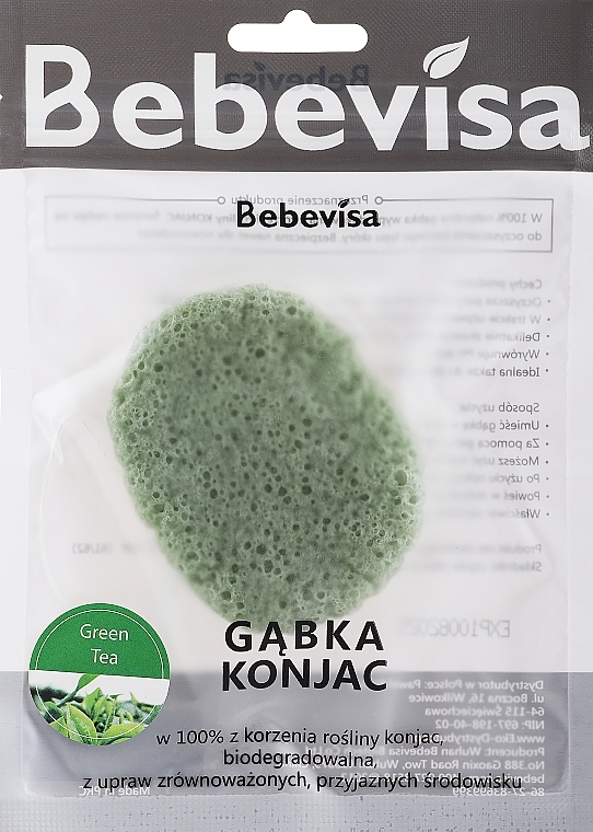 Gąbka konjac do mycia twarzy, owalna Zielona herbata - Bebevisa Konjac Sponge — Zdjęcie N1
