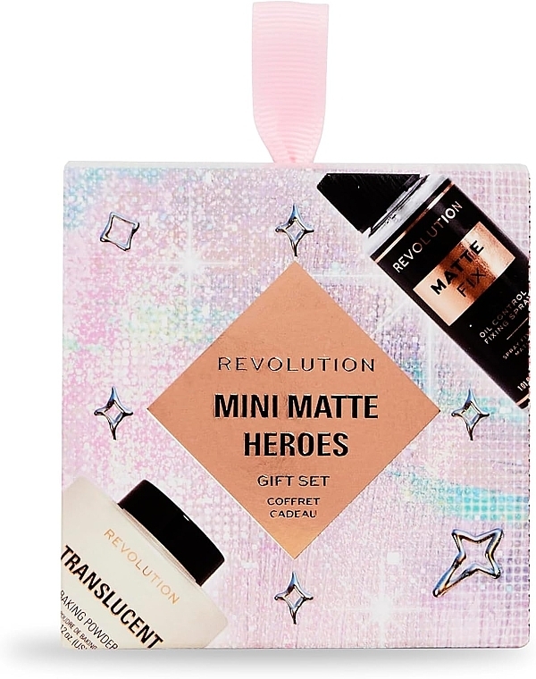 Zestaw - Makeup Revolution Mini Matte Heroes Gift Set (fix/spray/30ml+powder/10g) — Zdjęcie N2