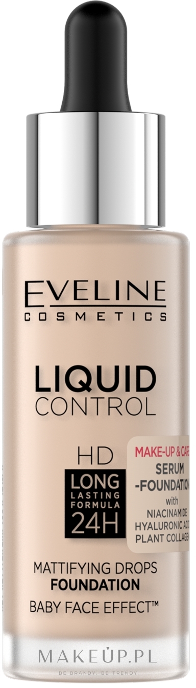 Matujący podkład do twarzy - Eveline Cosmetics Liquid Control HD Long Lasting Formula 24 H — Zdjęcie 002 - Soft Porcelain