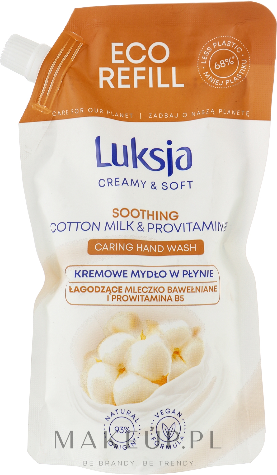 Kremowe mydło w płynie Łagodzące mleczko bawełniane i prowitamina B6 - Luksja Creamy & Soft Cotton milk & Provitamin B5 Hand Wash (zapas) — Zdjęcie 400 ml