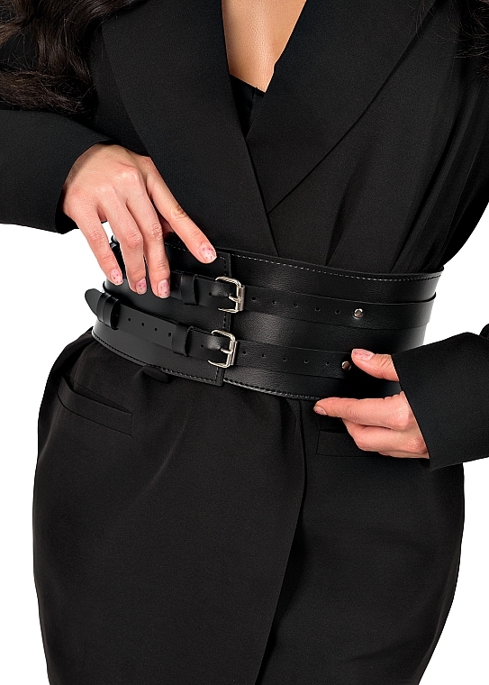 Pasek z ekoskóry, czarny Play Grey - MAKEUP Women’s PU Leather Belt — Zdjęcie N3