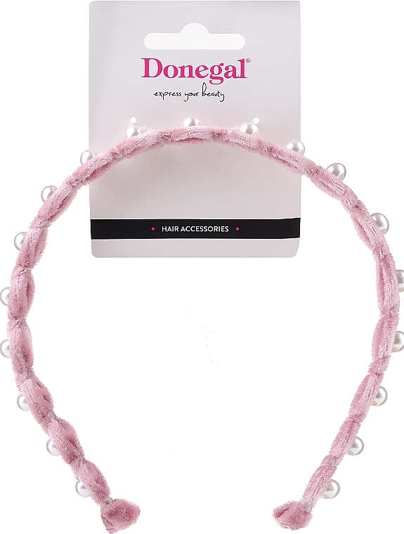 Opaska do do włosów z perłami, FA-5635, różowa - Donegal — Zdjęcie N1