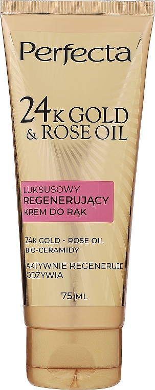 Luksusowy krem regenerujący do rąk - Perfecta 24k Gold & Rose Oil Luxury Regenerating Hand Cream — Zdjęcie N1