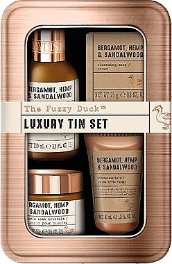 Zestaw - Baylis & Harding The Fuzzy Duck Bergamot Hemp & Sandalwood Men's Luxury Grooming Tin Gift Set (hair/body/wash/100ml + crystals/50g + ash/balm/30ml + soap/25g) — Zdjęcie N1