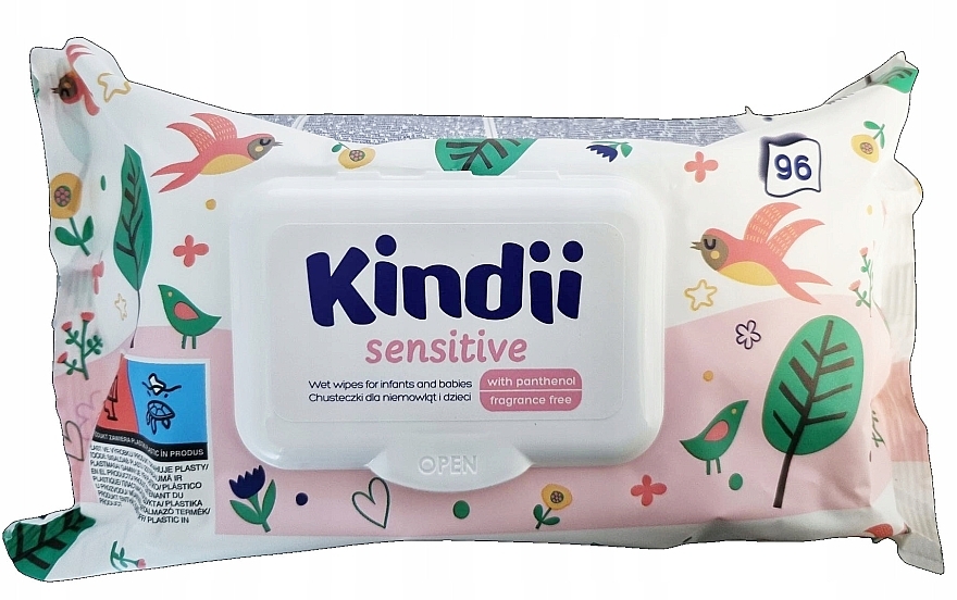 Chusteczki nawilżane dla niemowląt, 96 szt. - Kindii Sensitive Wipes For Infans And Babies — Zdjęcie N1