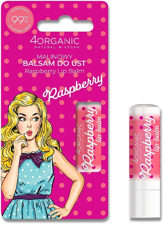 PRZECENA! Balsam do ust Malina - 4Organic Pin-up Girl Raspberry Lip Balm * — Zdjęcie N1