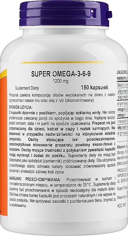 Kwasy tłuszczowe Omega 3-6-9, 1200 mg - Now Foods Super Omega 3-6-9 1200 mg — Zdjęcie N2