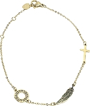 Kup Bransoletka damska, kółeczko, piórko i krzyżyk, złota - Lolita Accessories