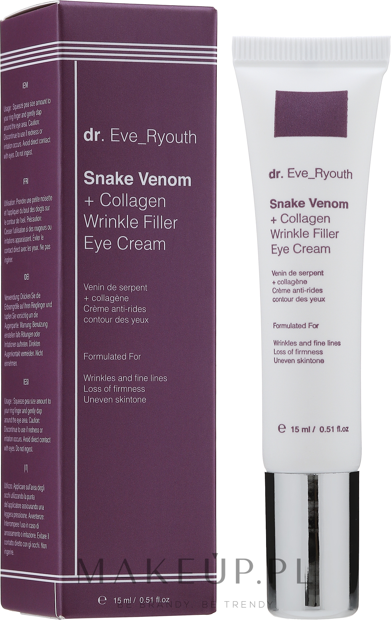 Krem na zasinienia i worki pod oczami - Dr. Eve_Ryouth Snake Venom + Collagen Wrinkle Filler Eye Cream — Zdjęcie 15 ml