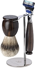 Zestaw do golenia - Acca Kappa Shaving Set With Stand Ebony Wood (razor/1pc + brush/1pc + stand/1pc) — Zdjęcie N1
