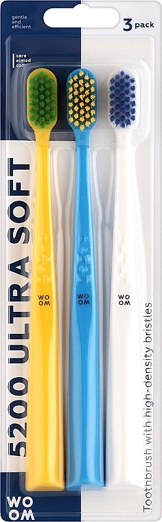 Zestaw szczoteczek do zębów, ultramiękkie, żółte, niebieskie, białe - Woom 5200 Ultra Soft Toothbrush — Zdjęcie N1