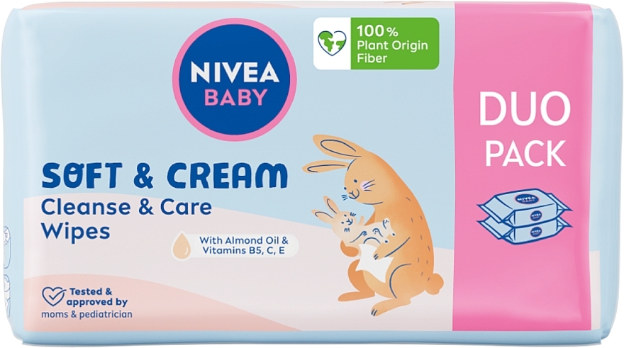 Chusteczki biodegradowalne Opakowanie Ekonomiczne, 2 x 57 szt. - NIVEA BABY Soft & Cream — Zdjęcie N1