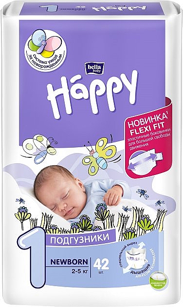 Pieluchy dla niemowląt 2-5 kg, rozmiar 1, 42 szt. - Bella Baby Happy — Zdjęcie N1