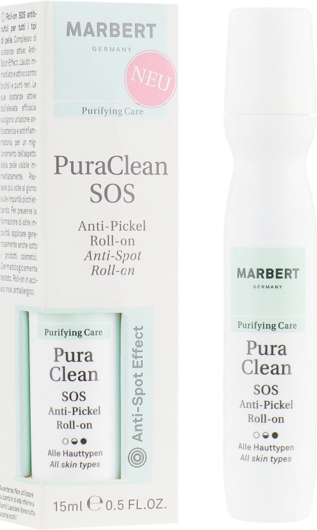 Sztyft na zmiany trądzikowe do wszystkich rodzajów skóry - Marbert Purifying Care Pura Clean SOS Anti-Pickel Roll-on