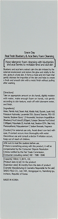 Panika do mycia twarzy z ekstraktami z jagód i acai - Grace Day Real Fresh Blueberry Acai Berry Foam Cleanser — Zdjęcie N3